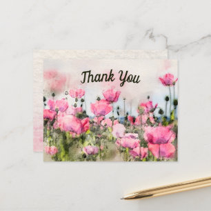 Carte Postale Aquarelle rose Merci