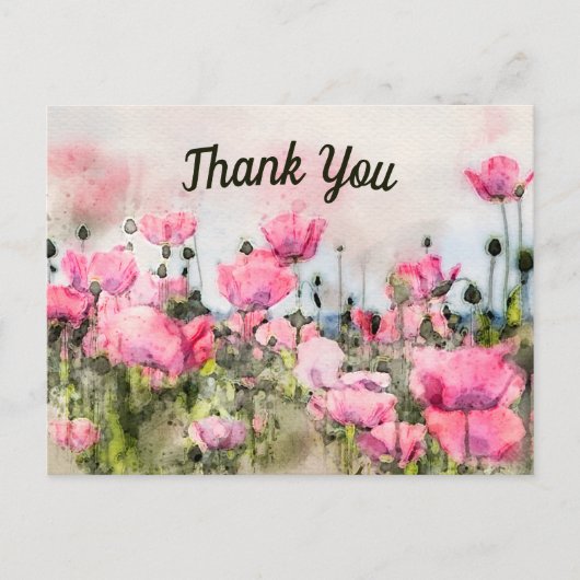 Carte Postale Aquarelle rose Merci (Devant)