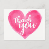 Aquarelle rose Merci de coeur rouge - Amour Mariag
