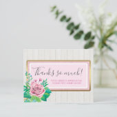Carte Postale Aquarelle Rose & Merci Rustique en bois rose (Debout devant)