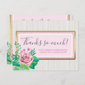 Carte Postale Aquarelle Rose & Merci Rustique en bois rose (Devant / Derrière)