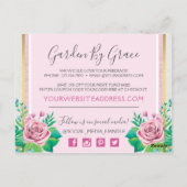 Carte Postale Aquarelle Rose & Merci Rustique en bois rose (Dos)