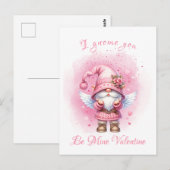 Carte Postale Aquarelle rose mignonne Gnome Saint-Valentin (Devant / Derrière)