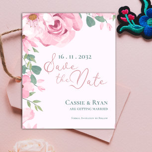 Carte Postale Aquarelle rose mignonne Mariage floral Enregistrer