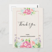 Carte Postale Aquarelle rose moderne Bouquet de fleurs Merci (Devant / Derrière)