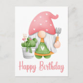 Carte Postale Aquarelle rose pâle Jardin Gnome Anniversaire (Devant)