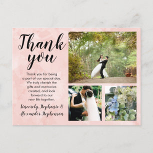 Carte Postale Aquarelle rose pâle Merci Mariage 3 Photo