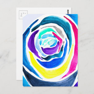 Carte Postale Aquarelle rose pop art bleu