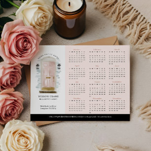 Carte Postale Aquarelle rose Porte Immobilier 2025 Calendrier