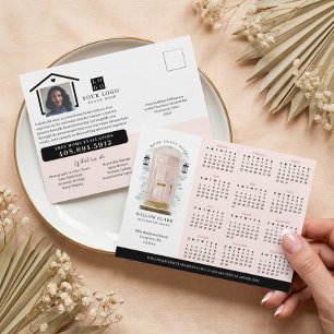 Carte Postale Aquarelle rose Porte Immobilier Calendrier 2025