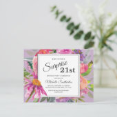 Carte Postale Aquarelle rose pourpre Floral 21e anniversaire (Debout devant)
