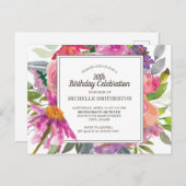 Carte Postale Aquarelle rose pourpre Floral 30e fête d'anniversa (Devant / Derrière)