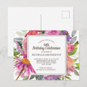 Carte Postale Aquarelle rose pourpre Floral 50e fête d'anniversa (Devant / Derrière)