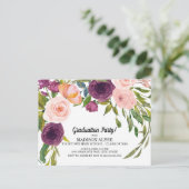 Carte Postale Aquarelle rose pourpre Floral Blanc Graduation (Debout devant)