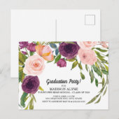 Carte Postale Aquarelle rose pourpre Floral Blanc Graduation (Devant / Derrière)