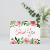 Carte Postale Aquarelle Rose Rose Merci Floral (Debout devant)