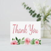 Carte Postale Aquarelle Rose Rose Merci Floral (Debout devant)