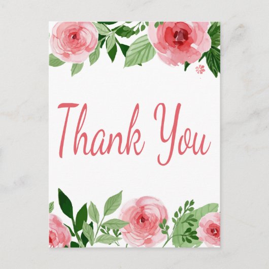 Carte Postale Aquarelle Rose Rose Merci Floral (Devant)