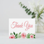 Carte Postale Aquarelle Rose Rose Merci Floral (Debout devant)