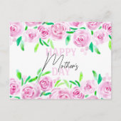 Carte Postale Aquarelle rose Roses Vert Feuille Fête des mères (Devant)