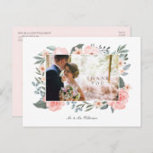 Carte Postale Aquarelle Rose & Sage Mariage Merci de verdure (Devant / Derrière)