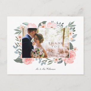 Carte Postale Aquarelle Rose & Sage Mariage Merci de verdure