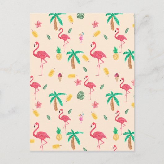 Carte Postale Aquarelle rose tendance tropical flamingo floral (Devant)