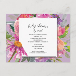 Carte Postale Aquarelle rose violet Baby shower floral par courr