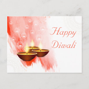 Carte Postale Aquarelle rouge Diwali avec Diyas