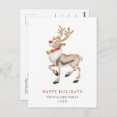 Carte Postale Aquarelle Rudolf Reindeer Joyeux Noël (Devant / Derrière)