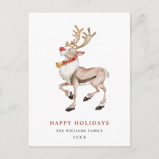 Carte Postale Aquarelle Rudolf Reindeer Joyeux Noël (Devant)