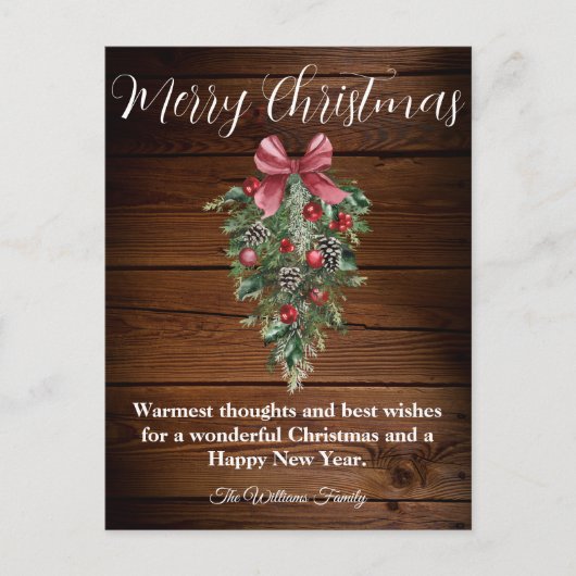 Carte Postale aquarelle rustique de la ferme de bois noël arbre (Devant)