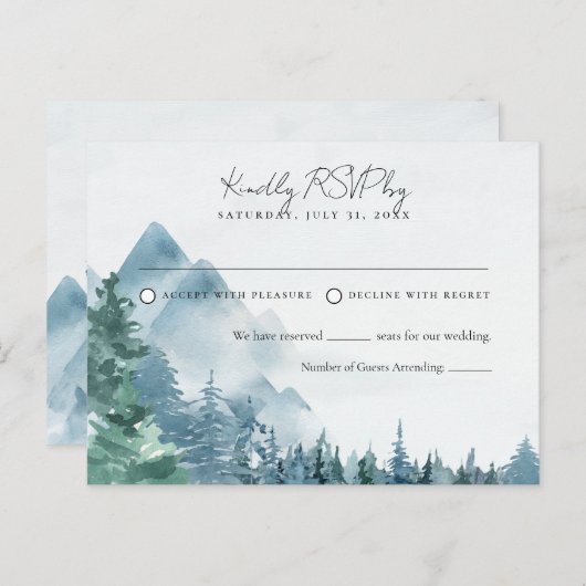 Carte Postale Aquarelle Rustique Dusty Blue Wedding RSVP (Devant / Derrière)