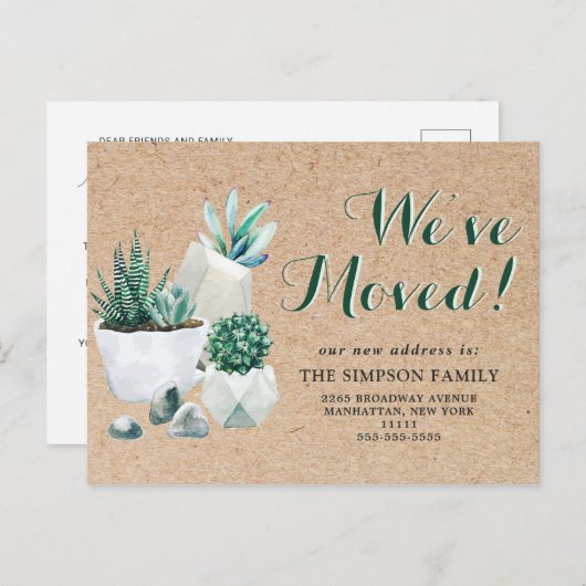 Carte Postale Aquarelle rustique Faire-part de déplacement Succu (Devant / Derrière)