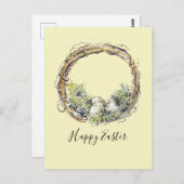 Carte Postale Aquarelle Rustique Grapevine & Nid d'Oeufs Pâques (Devant / Derrière)
