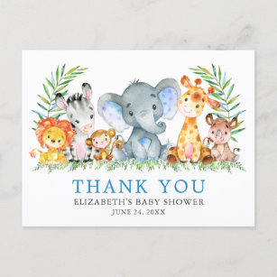Carte Postale Aquarelle Safari Animaux Baby shower Merci