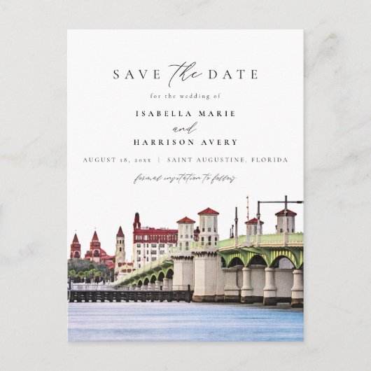 Carte Postale Aquarelle Saint Augustine Floride Skyline Beach (Devant)