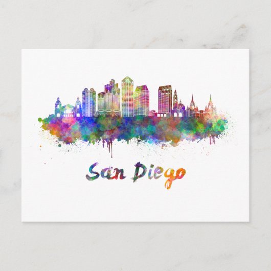 Carte Postale Aquarelle San Diego V2 en aquarelle (Devant)