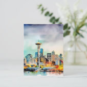 Carte Postale Aquarelle Seattle Washington City Skyline (Debout devant)