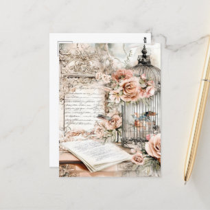 Carte Postale Aquarelle Shabby Chic Bird Cage