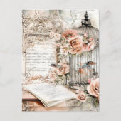 Carte Postale Aquarelle Shabby Chic Bird Cage (Devant)