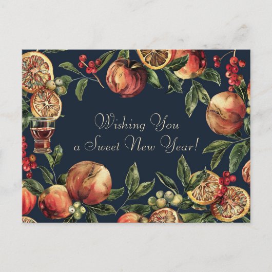 Carte Postale Aquarelle Shana Tova - bleu et jaune (Devant)