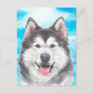 Carte Postale Aquarelle Sibérienne Husky Dog Pet