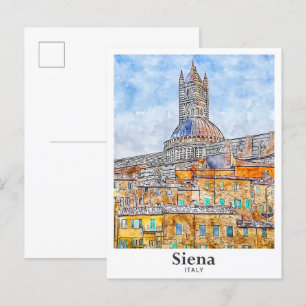 Carte Postale Aquarelle Siena Italie Croquis main