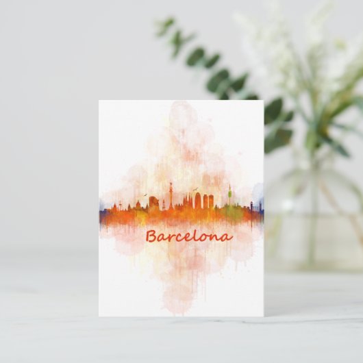 Carte Postale Aquarelle Skyline de Barcelone v04 (Debout devant)