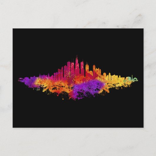 Carte Postale Aquarelle Skyline de Chicago en blanc (Devant)