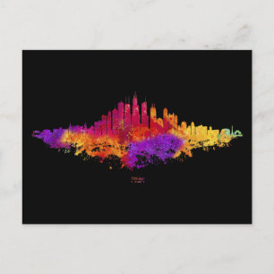 Carte Postale Aquarelle Skyline de Chicago en blanc