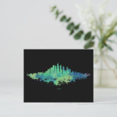 Carte Postale Aquarelle Skyline de Chicago en bleu et vert (Debout devant)