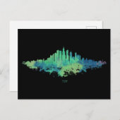 Carte Postale Aquarelle Skyline de Chicago en bleu et vert (Devant / Derrière)