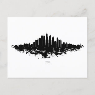 Carte Postale Aquarelle Skyline de Chicago noir et blanc